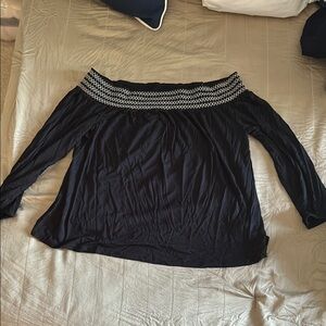 Old Navy Black and White Off-Shoulder Top